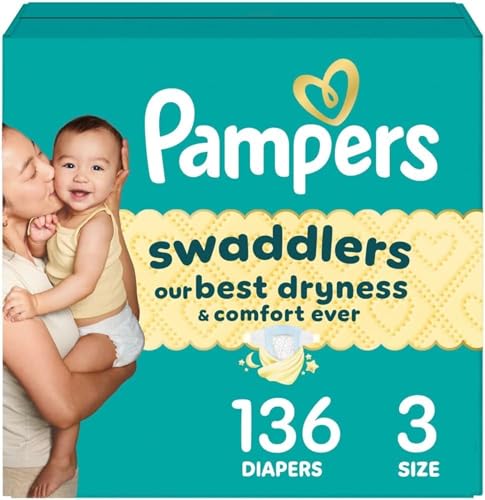 Image of Pampers Swaddlers Diapers, Size 3 (13-26 lbs), 136 Count, Absorbent, Keeps Baby Dry and Comfortable, Skin Safe Disposable Baby Diaper (Packaging May Vary)
