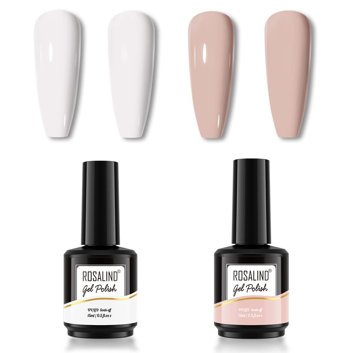 ROSALIND Permanent Nail Polish, Semi-permanent Manicure Kit 2 Colors 15ml, UV Permanent Nail Gel Soak Off White Naked Semi-permanent Nail Gel-image-32