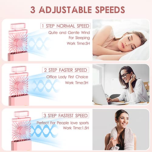 Handheld Fan With Fragrance Discs, Mini Personal Fan Quiet Retractable, Cooling Portable Fan Rechargeable 3 Speeds Mode, Lady Small Fan For Desk Travel Office School Makeup(Pink),Best Gifts For Women #TOP3
