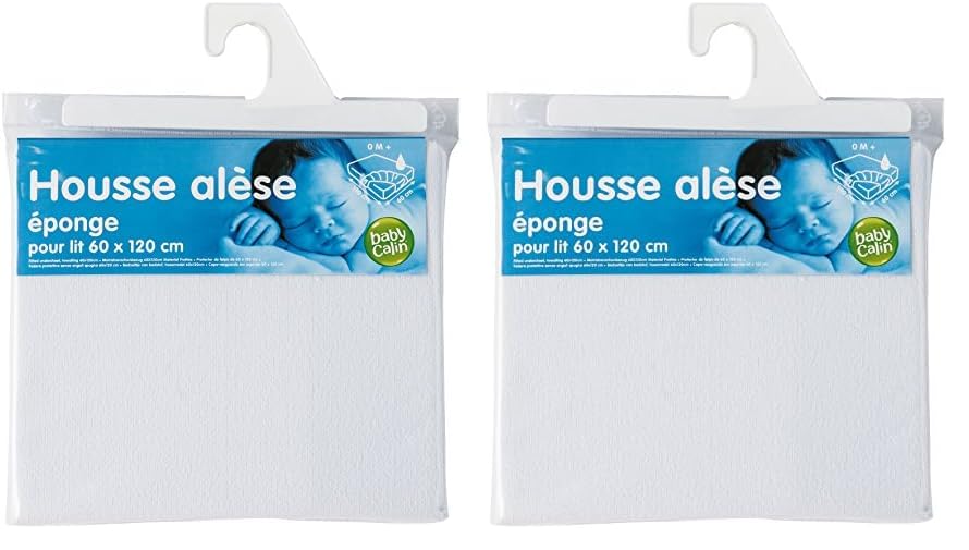 BabyCalin - Housse alèse en éponge 60x120 cm Blanc, L'emballage Peut Varier (Lot de 2)