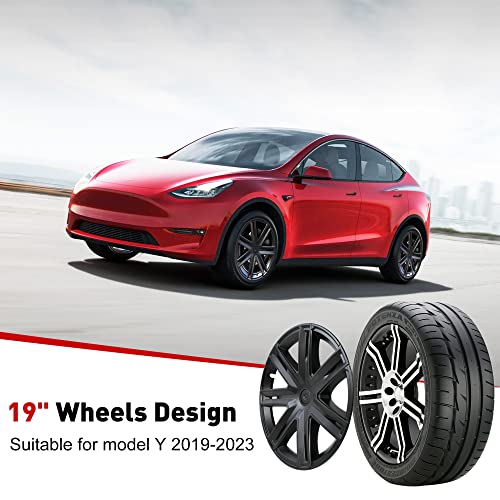 19 Inch Tesla Model Y Wheel Cover Hubcaps, Matte Black Wheel Covers Hubcaps For Model Y 2019-2023, Durable Abs Plastic Material, Easy Installation, Tesla Model Y Accessories, Set Of 4 #TOP1