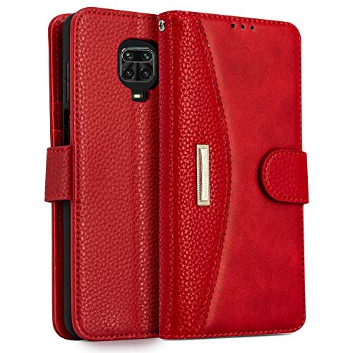 Funda de piel para Xiaomi Redmi Note 9 Pro, de Lokaka, con ranuras para tarjetas, aspecto lujoso, de piel, con tapa, para Xiaomi Redmi Note 9 Pro, color rojo