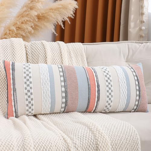 Tosleo Boho Lumbar Throw Pillow Cover 14x36 Orange Blue