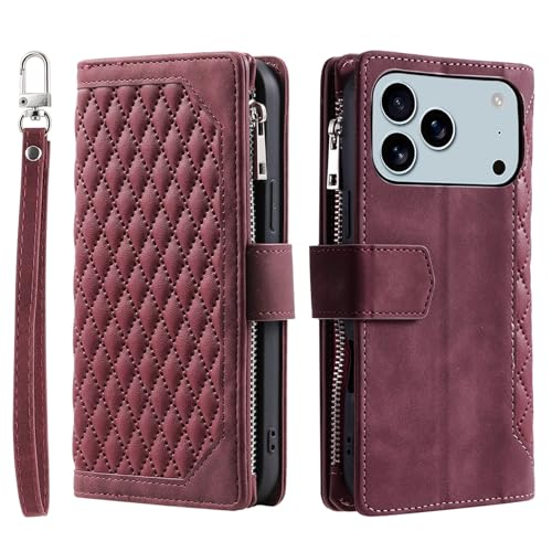 Étui portefeuille iPhone 13 Pro rouge foncé idéal pour voyager léger