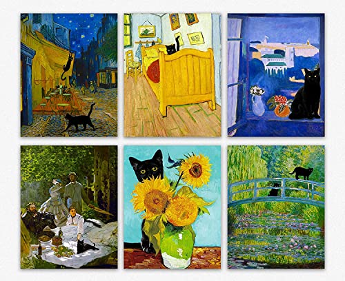 Berühmte Gemälde, Kunst-Wanddekoration - Cat Vintage Sign Funny Black Coffee Bar Sign Decor & Cute Vintage Home Decor / Aesthetic Posters Cat Wall Art / Cat Lover Gifts Set Home Decor (20cm x 25cm)