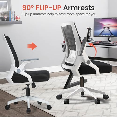 Image of GTPLAYER Ergonomic Office Chair with Flip-up Armrests Executive Computer Chair for Home Office, Breathable Mesh & Comfy Lumbar Support, White