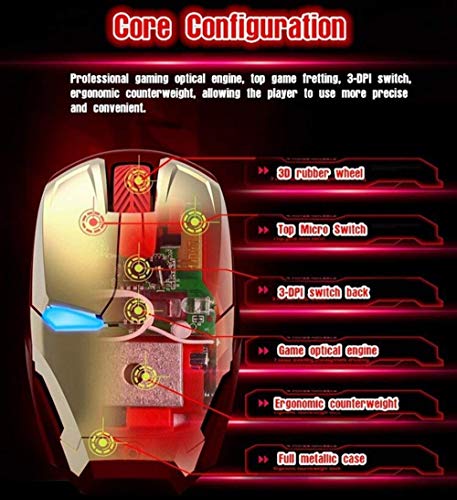 Ergonomic Wireless Mouse Cool Iron Man Mouse 2.4 G Portable Mobile Computer Click Silent Mouse Optical Mice With Usb Receiver, Multi-Color Choosing For Notebook Pc Laptop Computer Mac Book (Gold) #TOP5