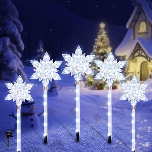 VOGVOG 5 Pack Snowflake Solar Christmas Pathway Lights