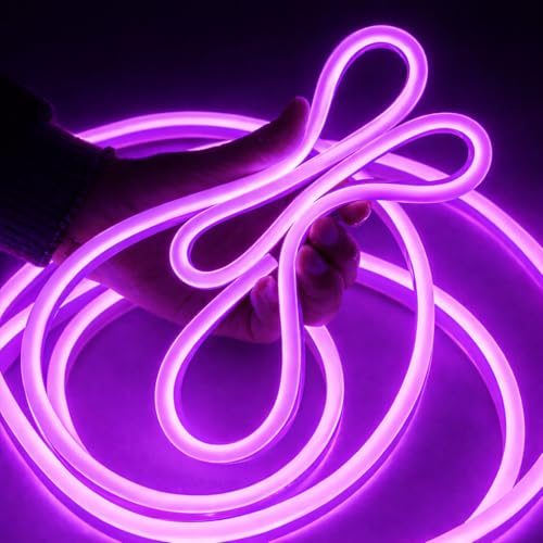 Image of Neon Strip Light, 16.4 feet, Flexible Silicone LED, IP65 Waterproof, with 12V Adaptor, for Bedroom, Gaming Room & Home Decor | 5 Meter | (Purple)