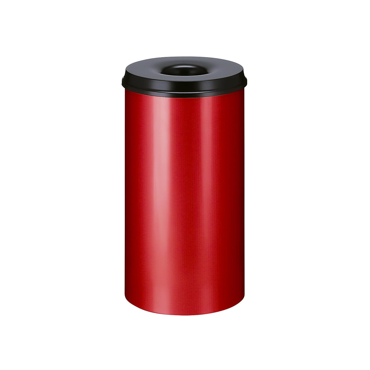 V-Part Selbstlöschender Papierkorb 50 Liter, Korpus rot / Löschkopf schwarz | Stahl, selbstlöschend, Volumen 50 l, HxØ 625 x 335 mm, Korpus rot / Löschkopf schwarz