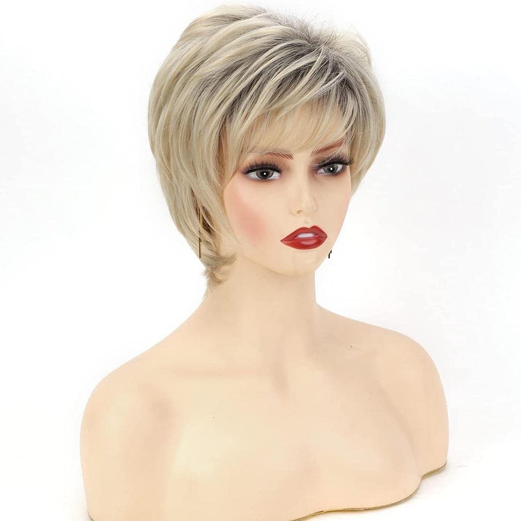 AIYLMZ Ombre Blonde Short Pixie Cut Wig with Bangs, Synthetic Heat Resistant Straight Wig, One Size Fits Most - Image 2