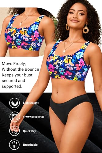 Image of Women Sport Bra Swimsuit Top - Swim Bra Bikini Top Only Scoop Neck Bathing Top 2025 Swimwear