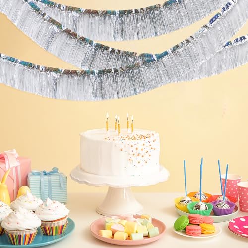 Culinavog Float Fransenvorhänge, 3 Stück 200 cm × 20 cm Glitzer Party Vorhang für Hochzeit, Silber Lametta Girlande für Graduation, Wall Hanging Dekoration für Weihnachten, Halloween, Geburtstag