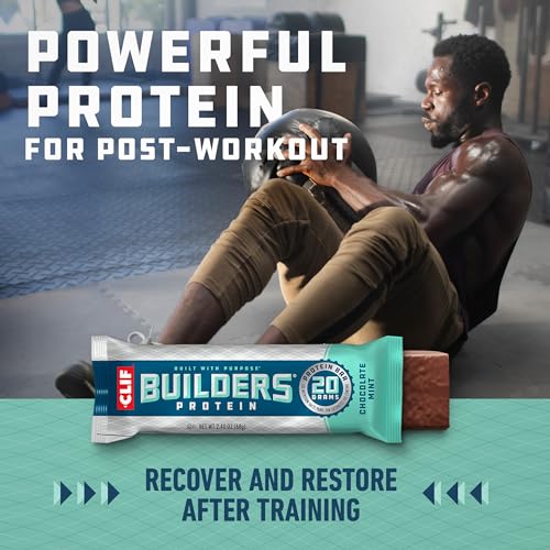 Image of CLIF BUILDERS Protein Bar- Chocolate Mint Flavor - 20g Plant Based Protein - Gluten Free - Non-GMO - Low Glycemic - No Artificial Sweeteners - 2.4 oz. (Pack of 5)