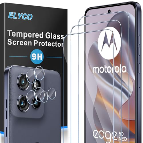 ELYCO Schutzfolie Kompatibel mit Motorola Moto Edge 50 Neo/60 Neo für Panzerglas 3 Stück 9H Härte Schutzglas + 2 Stück Kameraschutz 9H Härte Anti-Kratzer HD Klar Displayschutzfolie