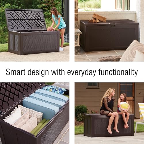 Image of Rubbermaid Extra Large Resin Outdoor Storage Deck Box (134 Gal), Weather Resistant, Brown, Deck Organization for Home /Backyard /Pool Chemicals /Toys /Garden Tools /Porch /Patio Cushions