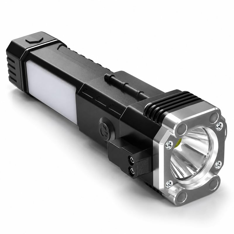 Drumstone 𝟏𝟓 𝐘𝐞𝐚𝐫 𝐋𝐨𝐧𝐠 𝐋𝐢𝐟𝐞 𝐖𝐚𝐫𝐫𝐚𝐧𝐭𝐲 Rechargeable LED Torch, 7 Lighting Modes, Car Rescue Flashlight, Seat Belt Cutter, Safety Hammer, Emergency Tool-image-29