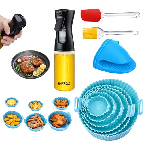 Image of 10 Pcs Combo Kit Air Fryer Silicone Liner Set (6 Sizes) with Oil Spray Bottle 200ml, Silicone Brush, Spatula & Heat Resistant Grip | Reusable Non-Stick Air Fryer Accessories