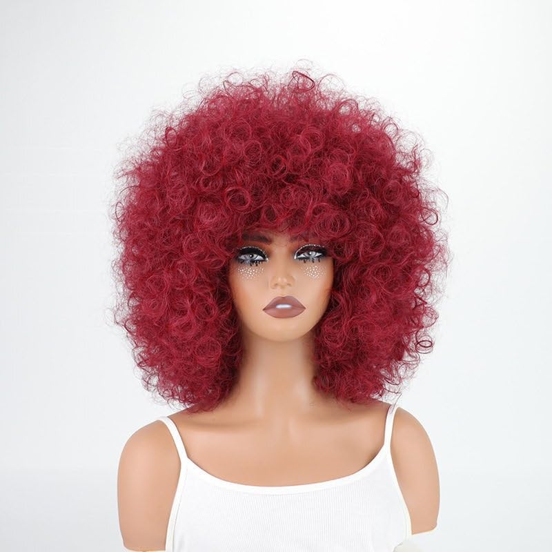 Perruque cheveux courts bouclés avec frange rousse pour femme stylée