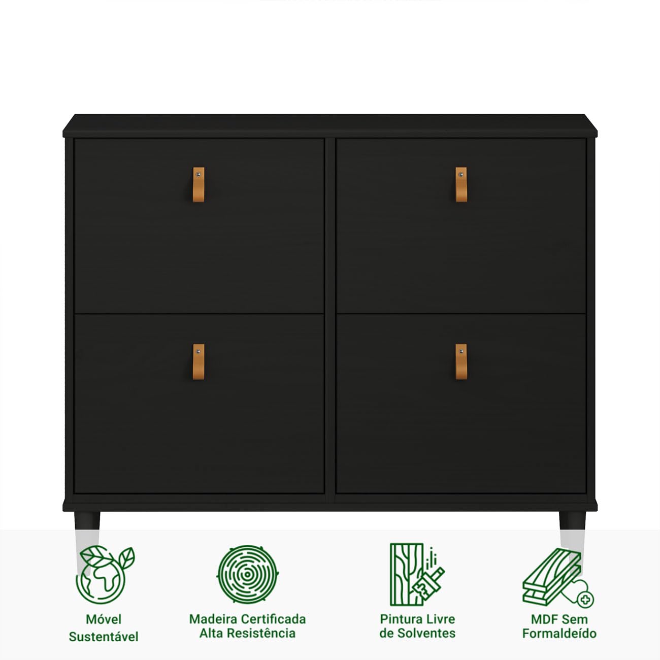 さくた IDIMEX Sapateira Preta Madeira Horizontal Organizadora 4 Portas