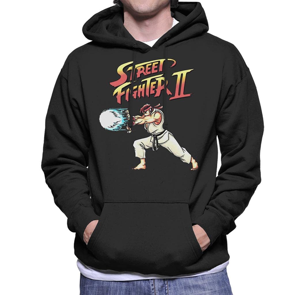Cloud City 7 Men's Black Street Fighter Ryu Hadauken Hooded Sweatshirt