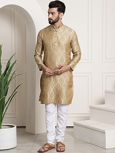 Image of SOJANYA (Since 1958 Men's Silk Blend self Design Kurta and Churidar Pyjama Set