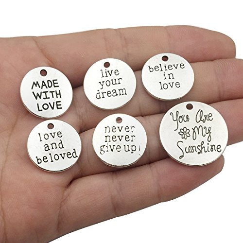 100G About 32Pcs Inspiration Words Charms Craft Supplies Mixed Pendants Beads Charms Pendants For Crafting, Jewelry Findings Making Accessory For Diy Necklace Bracelet (M033) #TOP4