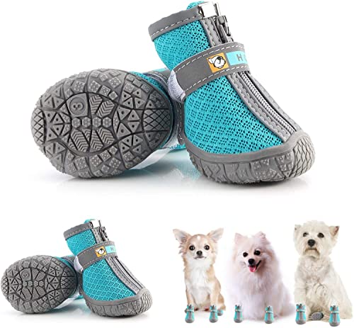 Image of KUTKUT Breathable Dog Shoes with Anti-Slip Sole & Reflective Strap Zipper Closure for Small Medium Dogs on Hardwood Floors & Hiking
