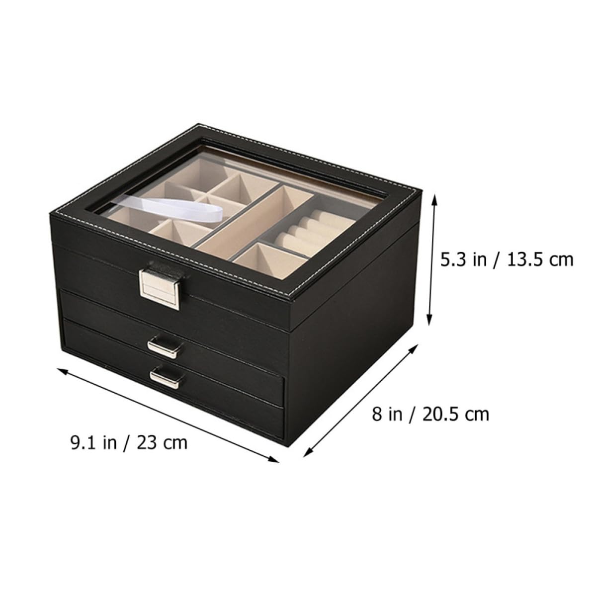 Caja de Joyas de 3 Capas, Organizador de Mesa Negro para Anillos