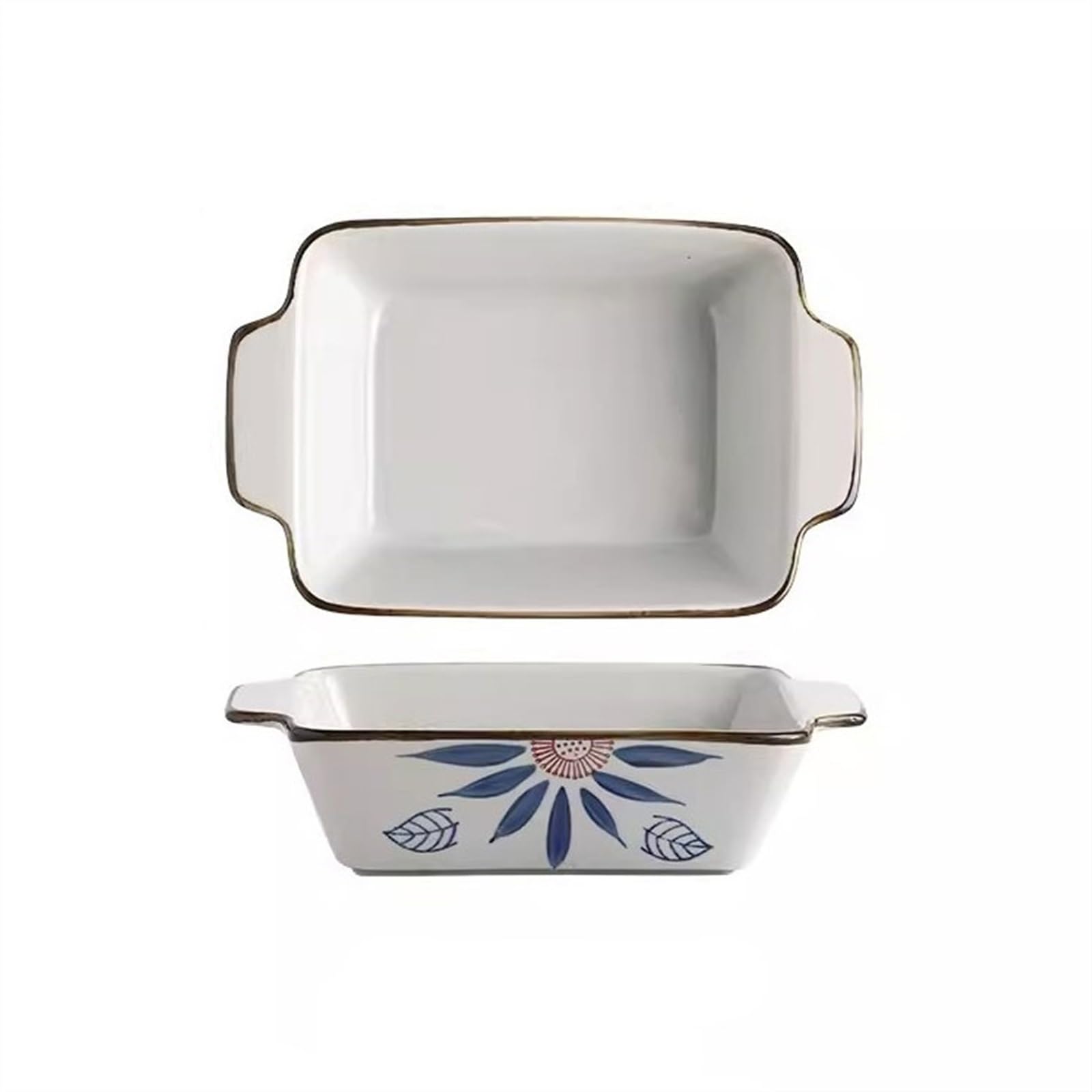 OLSKFUH Kitchen Hand-Painted Baking Dish Bowl Cooking Baked Rice Double Ear Long Deep Ceramic Commercial Specialty Tableware Cooking,