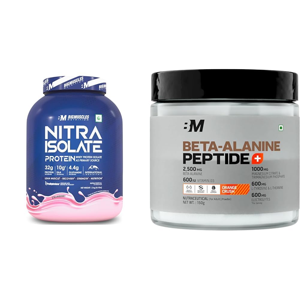 Bigmuscles Nutrition Nitra Isolate [2kg, Strawberry] | 32g Protein | 10g EAA | Whey Protein with P | Bigmuscles Nutrition Beta-Alanine + Peptides [150g, Orange Crush] | Beta Alanine Powder with Super-image-4