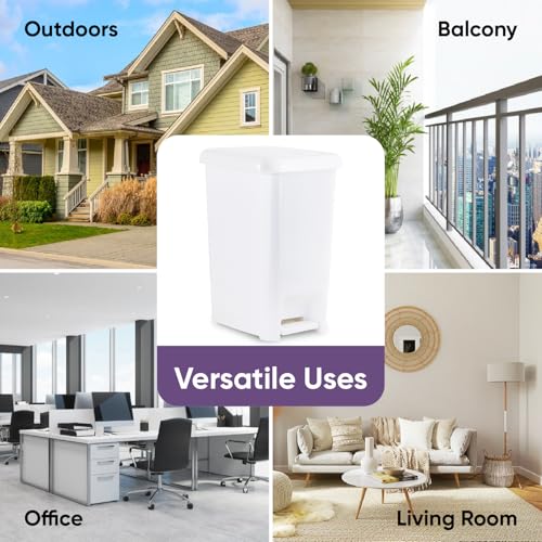Image of Superio 6.5 Gallon Slim Step On Pedal Plastic Trash Can, Waste Bin for Under Desk, Office, Bedroom, Bathroom - 26 Qt, White