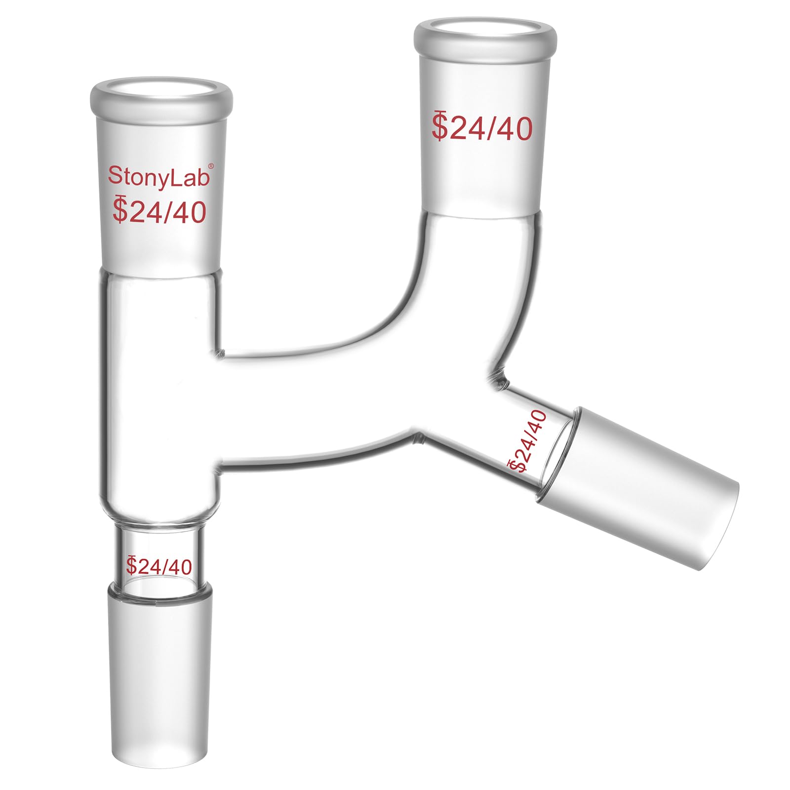 stonylab Borosilicate Glass Claisen Adapter, Four 24/40 Joints Claisen Distillation Adapter for Laboratory