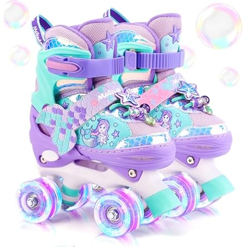 Mermaid Roller Skates for Girls Kids, Mosoulais 4 Size Adjustable Light up Wheels Skates for Toddlers, Beginner Women Rollerskates Indoor Outdoor for Xmas Birthday Gifts, Patines para Niñas Niños Cover