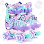 Sirenetta Pattini a Rotelle Bambina Pattini 4 Ruote Regolabili con Tutte LED Ruote Luminose per Principianti Ragazza Bambina Regali di Natale e Compleanno