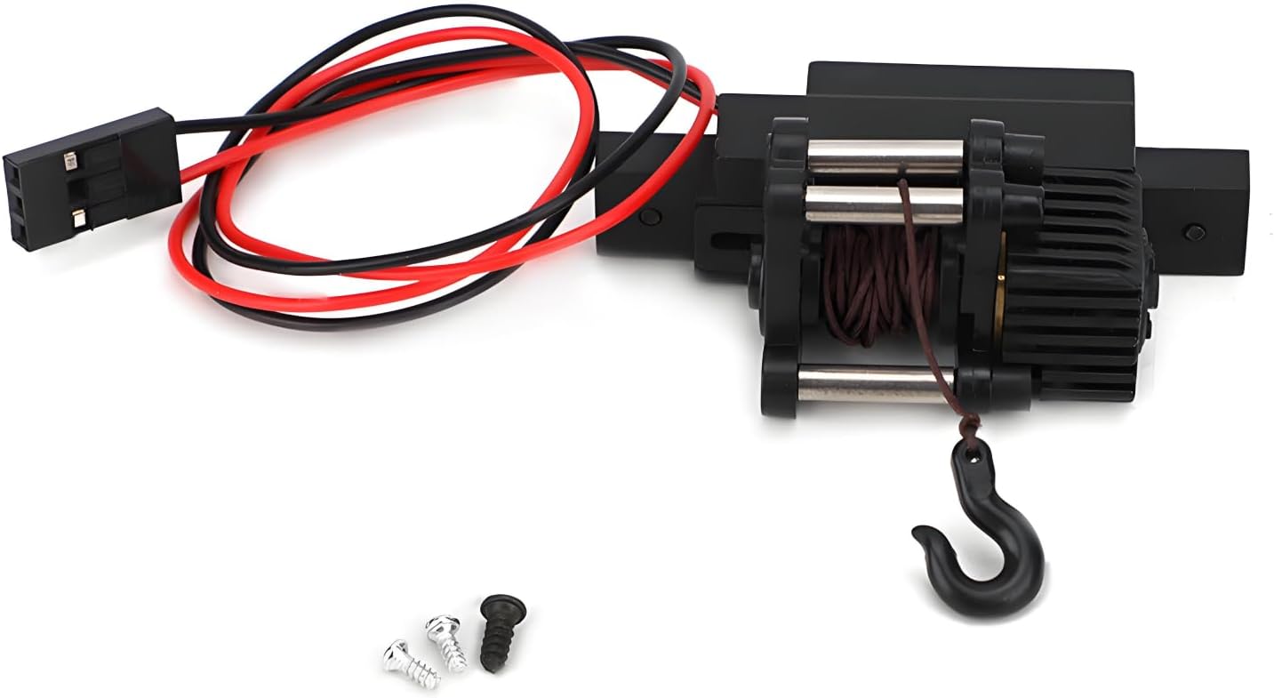 RC Car Winch, Plastic Metal Automatic Winch Upgrade Parts Accessories Suitable for 1/16 Car C34 C34K C34KM(Black)