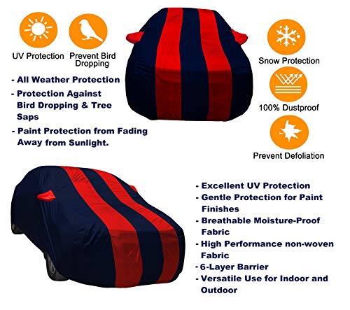 Image of Auto Hub Car Cover Compatible with Jetta with Weather Proof, Mirror Pocket, Triple Stitched, Jetta Car Cover- Navy-Red