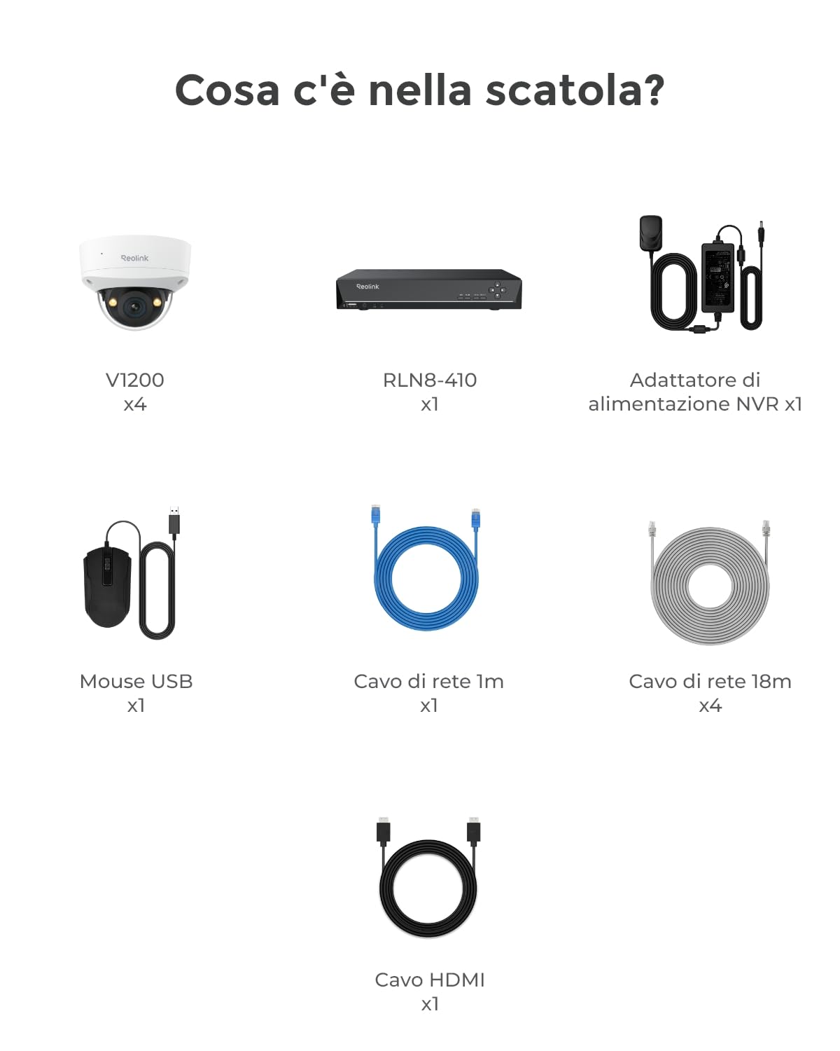 Reolink PoE 12MP Kit Telecamere Videosorveglianza, IK10 Antivandalo, Grandangolo a 145°, Faretti per Visione Notturna, Rilevamento Uomo/Veicolo/Animale, Audio Bidirezionale, NVR 8CH 2TB, RLK8-1200V4