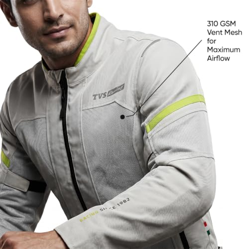 Image of TVS Racing Tech-Core Road Jacket for Men | CE2 armour <5kN at Shoulders Elbows and Back | 600D Chassis | 310gsm Vent Mesh | High-Vis Reflective Tech| YKK zippers