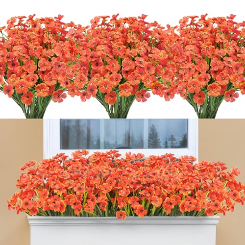 Image of Bassion 20 Bundles Fake Mums Artificial Fall Flowers for Outdoors, Orange