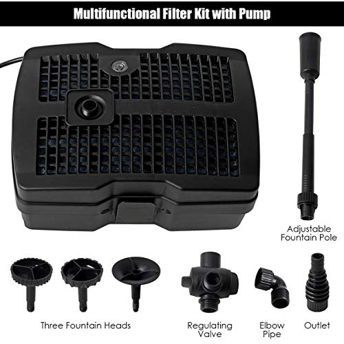 Goplus 4 In 1 Submersible Pond Filter Pump, 660 Gph Fountain Pump W/ 9-Watt Sterilizer, Uv Light & 3 Nozzles, All-In-One Water Pond Cleaning System For Aquariums Fish Tank (Black) #TOP6