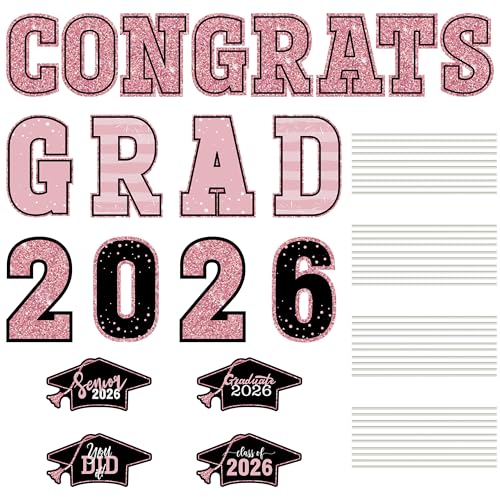 20PCS Pink Congrats Grad 2026 Lawn Yard Signs with Stakes Outdoor Decor by HOVACY - Image 9