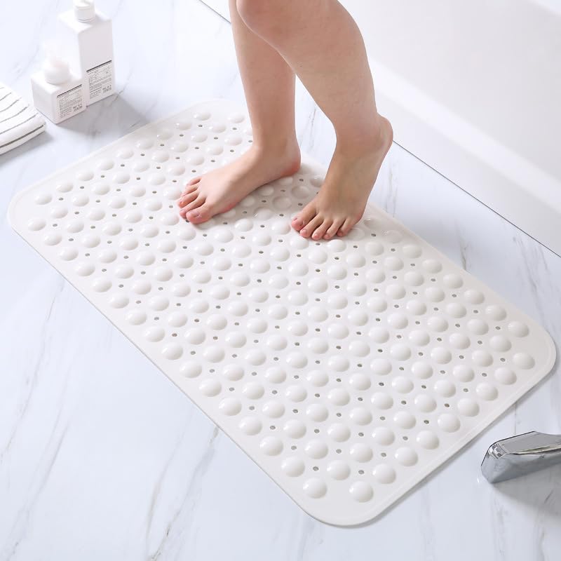 samlyru お風呂 浴槽内滑り止めマット 40×80cm TPR素材 衝撃吸収 吸盤付き 転倒予防 防カビ 介護 浴室内バスマット 柔軟性 多場所使用 (ホワイト)