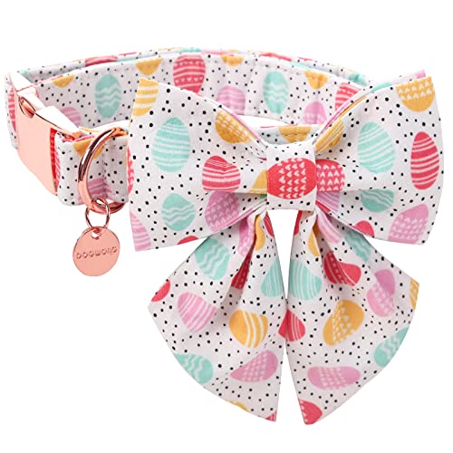 DOGWONG Easter Day Dog Collar with Bowtie, Colorful Easter Egg Dog Collar Soft Durable Adjustable Costume Puppy Collar for Small Medium Large Dog Gift