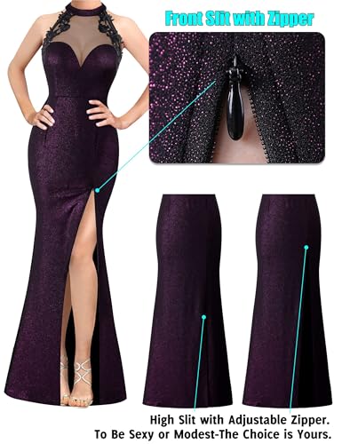 Image of VFSHOW Womens Formal Sexy Halter High Slit Prom Wedding Guest Maxi Dress 2023 Illusion Sweetheart Neckline Evening Long Gown