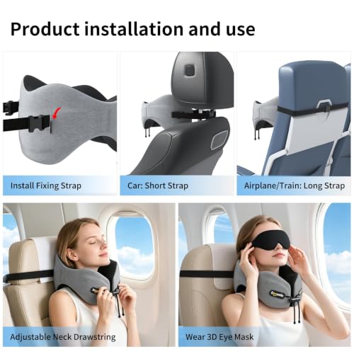 Image of Patented Head-Bobble-preventing Ergonomic Travel Neck Pillow Combo Gray