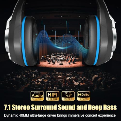 Image of 2.4GHz Wireless Gaming Headsets for PS5 /PS4 /Switch, RGB Noise Cancelling Over-Ear Headphones with 7.1 Surround Sound, 40mm Drivers, Bluetooth 5.4, 276g Ultraligero, Memory Foam, 45H Gaming Headphones