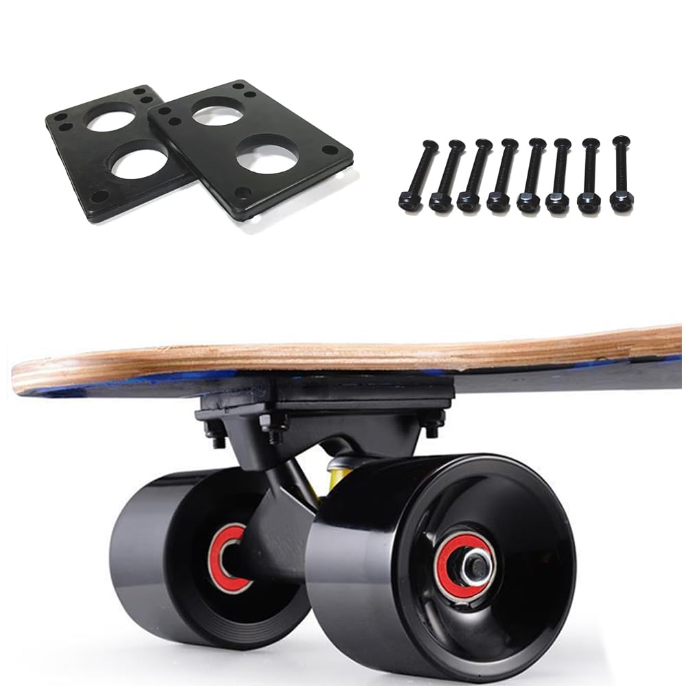 LOOEEL Roues de longboard de 70 mm 80 A avec roulements et entretoises ABEC-9, patins élévateurs de skateboard, boulons de vis pour votre longboard skateboard, noir