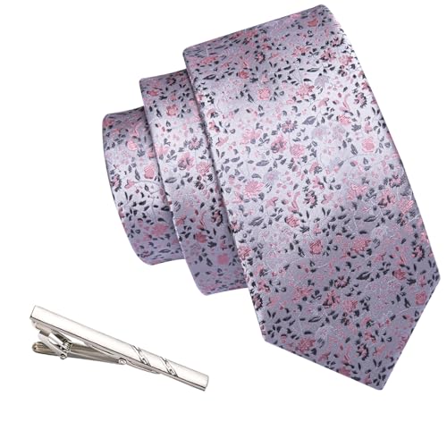 Image of Barry.Wang Floral Ties for Men Flower Necktie with Tie Clip Formal