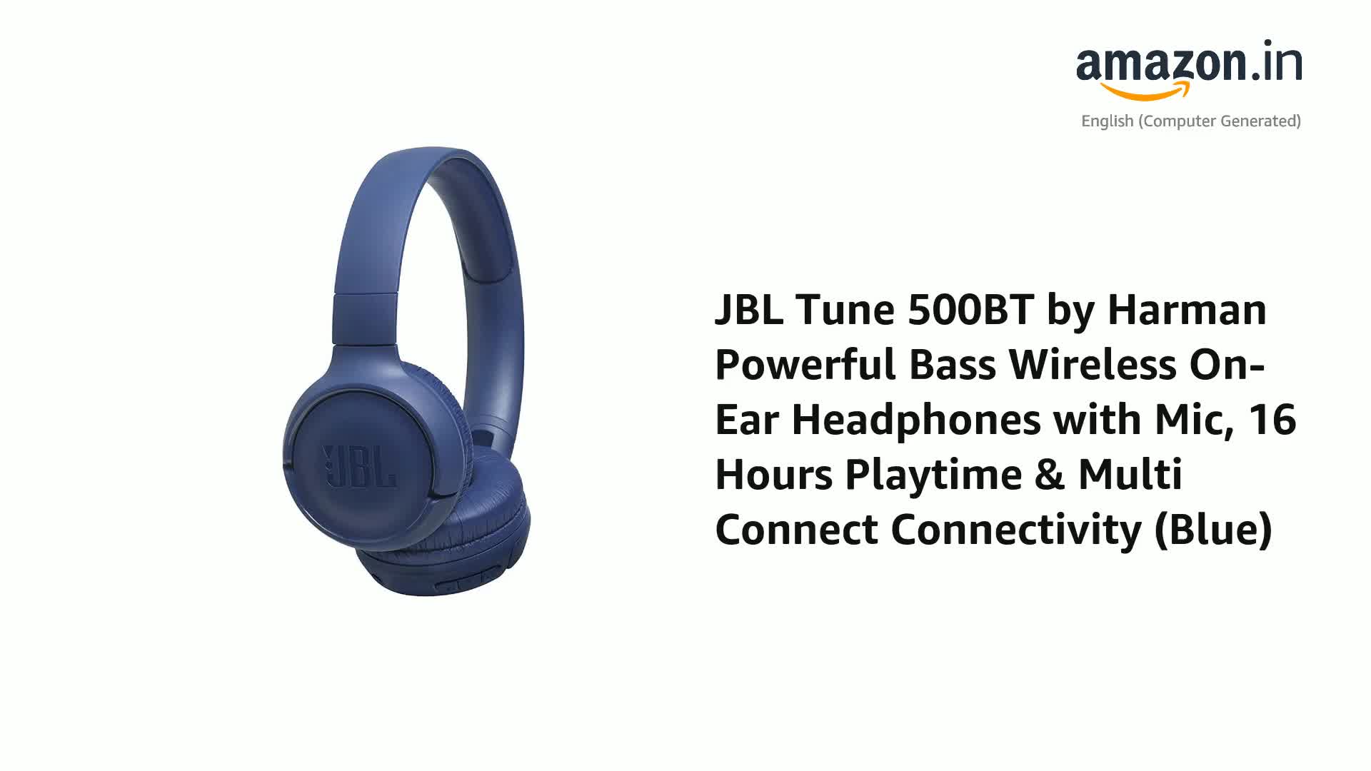 JBL Tune 500BT by Harman Powerful Bass Wireless On-Ear Headphones with Mic,  16 Hours Playtime \u0026 Multi Connect Connectivity (Blue) : Amazon.in:  Electronics
